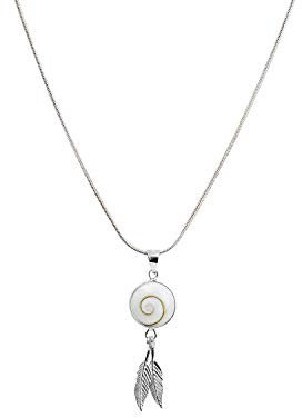 Vurmashop Collier en argent sterling 925 avec pendentif plumes attrape-rêves et coquillage naturel pour femme