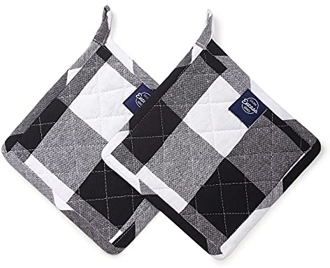Encasa Homes 8 Inch Horno Portabotes de Microondas (Juego de 2 Piezas) para Cocinar y Hornear - Resistente al Calor, Grueso y Seguro - Buffalo Black Checks