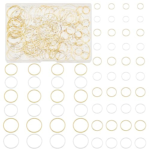 PandaHall 240 Stk. 8 Größen 10/12/14/16/18/20/22/25mm Runde offene Lünette Charms Anhänger Hohlrahmen Anhänger für Harz Ohrring Armband Anhänger Halskette Schmuck DIY Craft Making, Golden/Silber