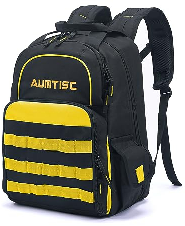 AUMTISC Zaino per Attrezzi da Cantiere per Impieghi Gravosi con Tasca Multiuso - per Lavori Industriali e Edili - Giallo