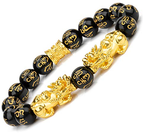 ZenBless Feng Shui Schwarz Obsidian Armband Pixiu Armband für Frauen Männer Pi Xiu Pi Yao Armband Sanskrit 12mm Perlen Elastizität Robust und langlebig ziehen Glücklich wohlhabende Amulett Geschenk
