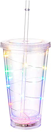 Ultra 4 LED Blink Plastik Trinkgläser LED Leuchtstreifen Wassergläser LED Licht Trinkgläser Set Erwachsene Kinder Bierglas Cocktailglas Leuchtgläser Trinkbecher mit Strohhalm LED Glas LED Bar