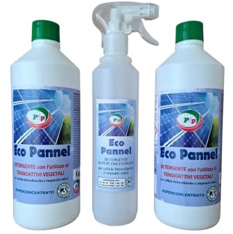 PIP Detergente per Pannelli Fotovoltaici, Eco Pannel, Kit da 2pz x 1L. + Vapo, Ecologico, Concentrato, pari a 200 LT. P.Uso
