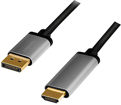 LogiLink CDA0107 - DisplayPort-HDMI Anschlusskabel 4K/60 Hz, Alu, schwarz/grau, 2 m