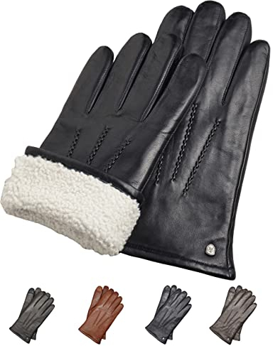 AKAROA ESTD 2019 Lederhandschuhe Herren DAN, Touchscreen Funktion, italienisches Leder, Futter aus original Neuseeland Lammfell, 5 Größen S - XL, marineblau, L - 9,5