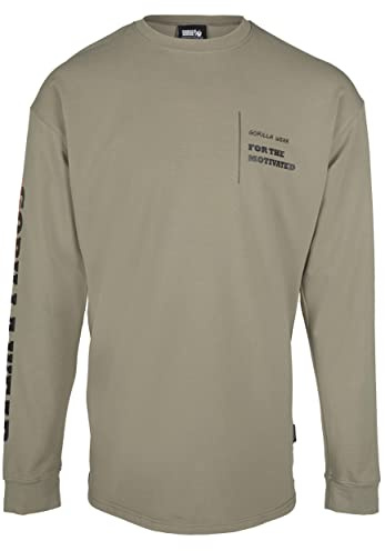 Gorilla Wear Boise Oversized Long Sleeve - armeegrün - hochwertig aus robustem und dehnbarem Stoff für Bodybuilding und Fitness übergroße Passform Logo, 3XL