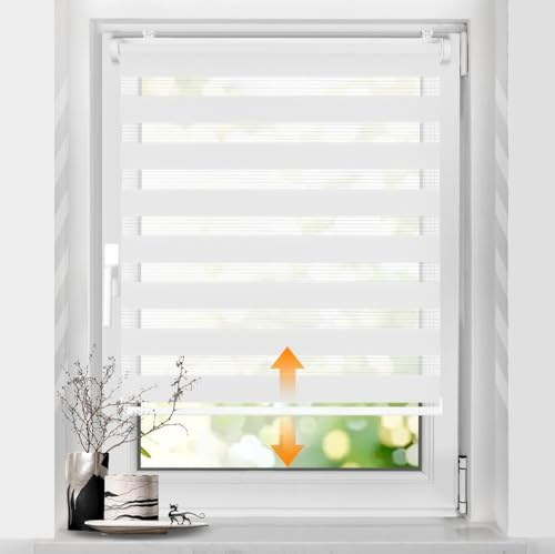 SBARTAR Doppelrollo schnurlos Weiß B60 x H130cm (Stoffbreite 60cm) | Klemmfix Rollos für Fenster ohne Bohren & zum Bohren Drücken Und Ziehen Springrollos Lichtdurchlässig Aber Blickdicht