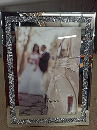 DEENZ Crushed Crystals Photo Frame Silver Mirrored Crushed Jewel Crystal Diamante Picture Frame (A4)