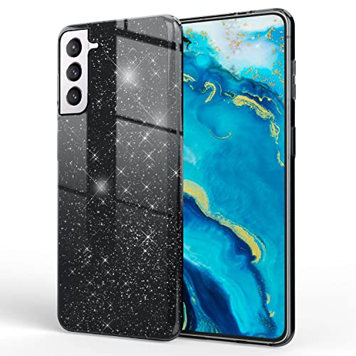 NALIA Glitzerhülle für Samsung Galaxy S22 Plus - Grip - Hülle, Schwarz | Partikel fest im Material eingeschlossen, 3-Schicht-Schutzaufbau mit Hardcase-Kern, Erhöhter Kamerarand, SHINEPOP