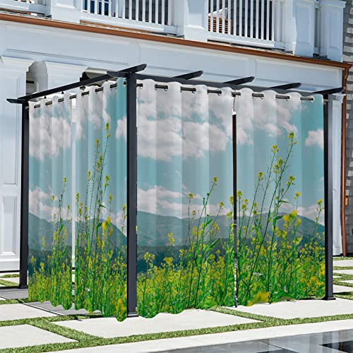Syhi Qlty 3D Outdoor Vorhänge Wetterfest, Verdunkelungsvorhang Sonnenschutz Sichtschutz Vorhang für Garten Terrasse Balkon Pavillon Pergola, 2 Stück 132 x 213 cm, Kleine gelbe Blume