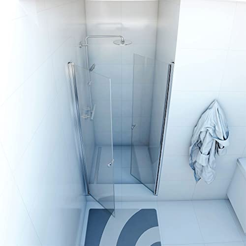 VBChome Duschtür 80x195cm Duschtür Schwallwand Dusche Duschwand Zweiflügelige Duschtür Nischentür Sicherheitsglas Modern Top Qualität!