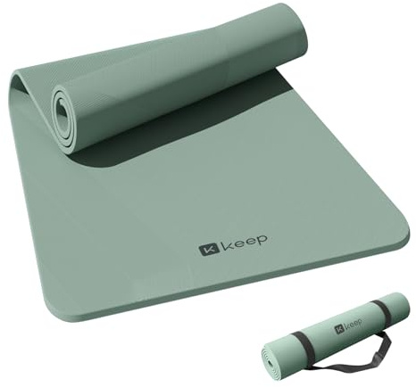KEEP Non-Slip Large Yoga Mat,Extra Long and Wide Exercise & Fitness Mat( 72Lx32Wx7mm Thick) with Free Carrying Strap,Professional TPE Workout Mat for All Types of Yoga, 7mm, Pale Green
