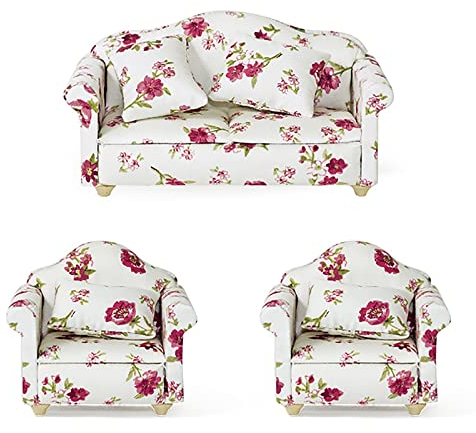 WANGCL 3-teiliges Puppenhaus-Sofa-Set für Puppenhaus-Möbel, Mini-Sofa-Set, 1/12 Puppenhaus-Zubehör für Barbie-Sofa-Dekoration