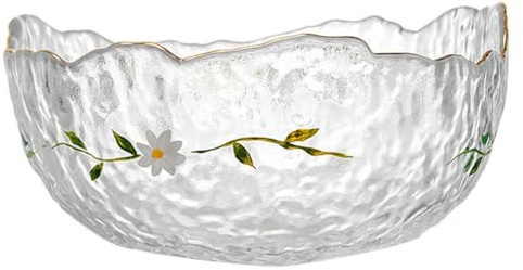 STOBAZA Glasschale Mit Daisy-Muster 3.15 Zoll Flache Salatschüssel Für Obst Desserts Und Snacks Dekorativer Multifunktions-Fruchtbehälter Für Küche Und Partys