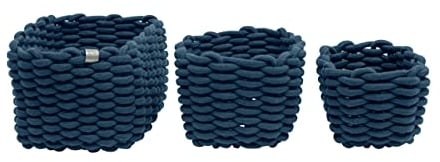 TOM TAILOR Aufbewahrungskorb, 3er Set, praktische Körbchen im Flecht-Design, stilvolle Organizer für Bad- und Kinderzimmer, dekorative Flechtkörbe, Navy