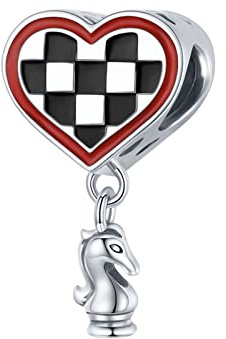 Charm Alice im Wunderland Schachbrett Pferd Schach Herzkönigin für Disney aus 925er Silber - Les Folies für Pandora, Sterling-Silber, Zirkonia