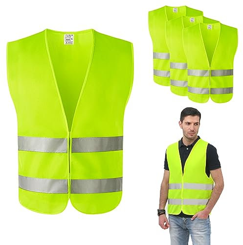 Bowfar 4er Warnwesten Auto EN ISO 20471:2013-Pannenweste Warnweste Gelb 360° Reflektierend Unfallwesten Sicherheitswesten Waschbar Universal Größe Auto, Pkw, LKW…