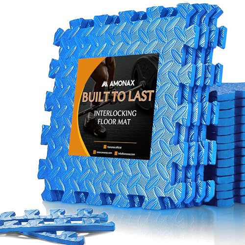 Amonax Exercise Interlocking Floor Mats, Eva Foam Mats, Puzzle Kids Play Floor Mats for Swimming Pool, Garage Floor Tiles Fitness Exercise Equipment Mat Workout Mats (Blue I 12 Tiles (48 Sq Ft))