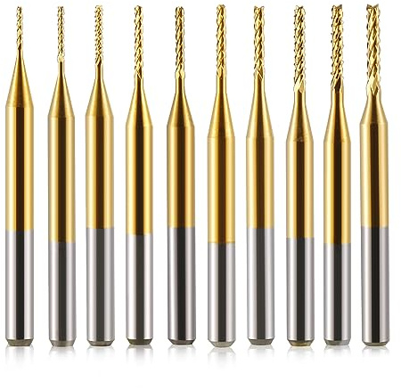 End Mill Sets,10Pcs Titanium Coat End Mill,1/8 Shank 0.6-1.5mm Micro End Mill Engraving Bits CNC Router Bits for Dremel Rotary Tools