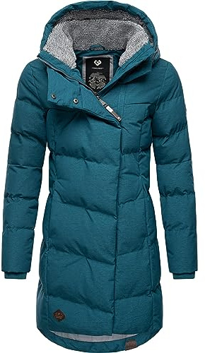 Ragwear Damen Wintermantel Warmer Steppmantel lang mit Kapuze Pavla Intl Deep Ocean23 Gr. XXL