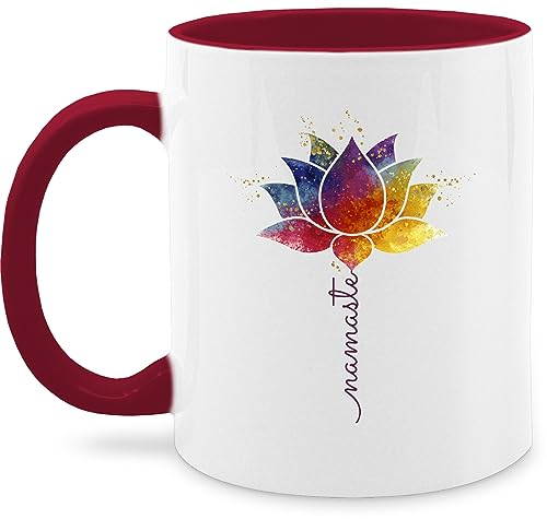 Tasse Tassen 325ml - Namaste Lotusblüte Yoga Mandala Spirit Wellness Meditation - 325 ml - Bordeauxrot - esoterik yoga-tasse joga lotusblume mug spirituelle yoga+tasse geschenke teetasse fans für