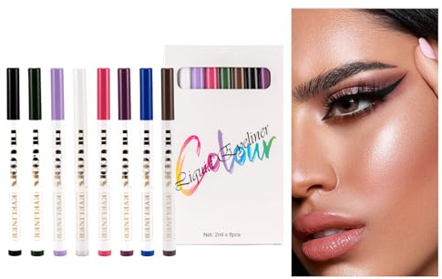 Eyeliner Colorati Liquido 8 Colori - Penna Impermeabile a Lunga Durata, Alle Sbavature - per Trucco Cosplay Halloween Natale L'uso Quotidiano
