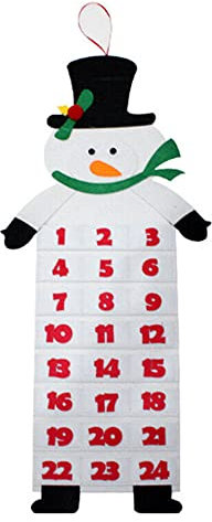 Weihnachts-Adventskalender, wiederverwendbarer, hängender Filz-Adventskalender mit 24 Taschen, Weihnachts-Countdown-Kalender (weiß)
