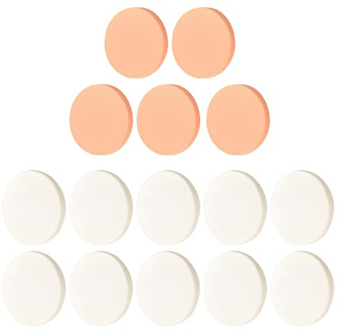 15 stycken makeupsvamp, rund foundation-svamp, mjuk och återanvändbar, lämplig för vätska, kräm och puder, lämplig för dagligt bruk (vit och hudton, 55 x 7 mm)