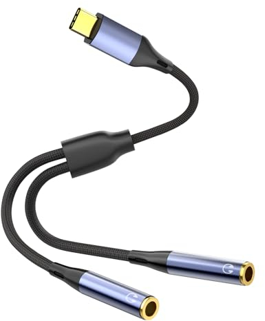 Adaptateur USB C vers Prise Casque 3,5 mm, USB C vers Deux adaptateurs Audio Femelles 3,5 mm, Compatible avec i-Phone 15 Plus / 15 Pro Max, Sam-Song GA Lazy S23 S21 S20 Ultra Pixel、i-Pad Pro、Mac Book