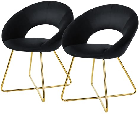 ML-Design Esszimmerstühle 2er Set Samt, Schwarz, Wohnzimmerstuhl mit runder Rückenlehne, Polsterstuhl mit goldene Metallbeine, Ergonomische Esstisch Sessel, Küchenstuhl Schalenstuhl Schminktisch Stuhl