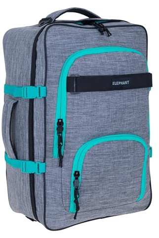 Elephant Rucksack Handgepäck Reise Fly 42 L Laptop Fach 13029 Grau-Türkis | Herren Damen Travel Daypack Kabinenrucksack Kabinengepäck Reiserucksack Weekend Zug groß viel Stauraum