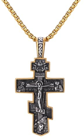 OIDEA Herren Jesus Kreuz Halskette: Gold Kreuz Anhänger mit Kette aus Edelstahl Religiöse Schmuck Kreuzkette Weizenkette Geschenk für Männer Junge