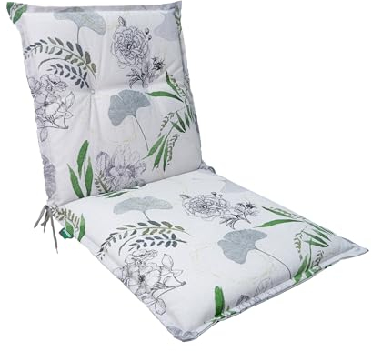 Dehner Niederlehnerpolster Puglia, Stuhlkissen wasserabweisend, Polster für Gartenstühle, ca. 50 x 52 x 50 cm, Baumwolle / Polyester / Viskose, hellgrau / grün