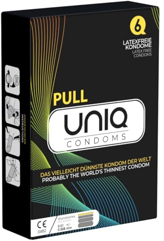 UNIQ Pull Condom - latexfreie Kondome, mit Abziehbändchen - extrem dünn und gefühlsecht, nur 0.08mm - auch mit ölhaltigen Gleitmitteln verwendbar, 1 x 6 Stück