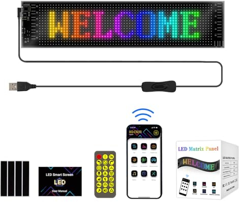 GAESHOW Flexo Letrero LED Programable, con Control Por AplicacióN Bluetooth, Funciona con Usb, para Coche, CamióN, Tienda, Bar, Graffiti, Texto, AnimacióN, Publicidad, 37.4 x 9.2 cm (L)