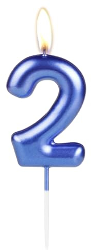 Sparkling Dark Blue 2nd Birthday Number Candle, Pearl Blue Number 2 Cake Candle, Birthday Cake Topper Cupcake Girl Boy, Wedding Anniversary Decoration