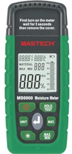 MASTECH MS6900 Hygromètre MS6900 Mini compteur d'humidité digital pour bois/bois d’œuvre/béton bâtiment testeur d'humidité avec affichage LCD