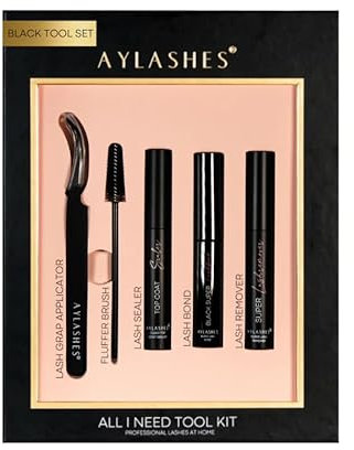 AYLASHES - ALL I NEED Tool Kit | Lash grap applicator, Lash Bond schwarz, Lash Sealer, Lash Remover, Fluffer Brush | DIY Set für zu Hause für Wimpernextensions | Zubehör für DIY Wimpern