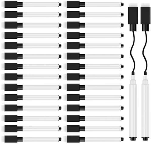 JEFURE Whiteboard Marker, mit Feiner Spitze, 30 Stück, Schwarz | Magnetisch Abwischbare Stifte mit Radierer, Dry Erase Marker für Zuhause, Schule, Büro, Whiteboard und Folien