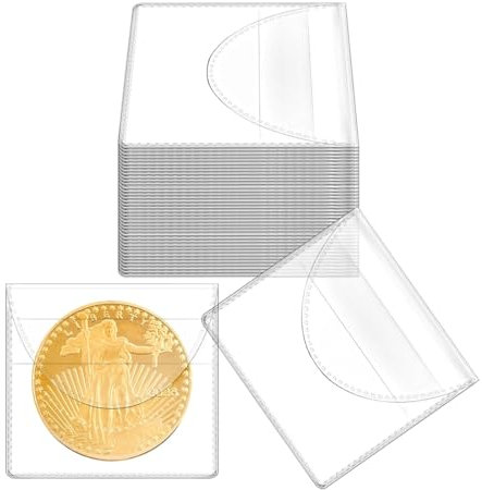 QEQSHQO 20 Stück Münztaschen Set, Münzen Hüllen, Kunststoff Tasche, Münzhüllenhalter, Für Münzen Schmuck Kleine Gegenstände (5,5 x 5,2 cm, Transparente)