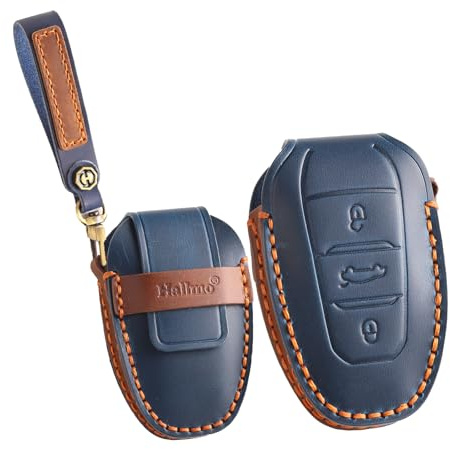 ontto Étui de protection en cuir pour clé de voiture - Porte-clés - Convient pour Opel Grandland Crossland X Corsa Astra pour Citroën Xsara C1 C2 C4 Cactus - 3 boutons - Bleu