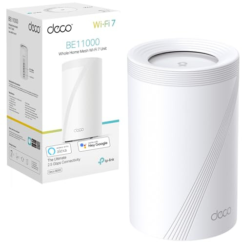 BE9300 Whole Home Tri-Band WiFi 7 Speeds up to 9214 Mbps, AI-Driven, Connect Over 200 Devices, Ideal for Gaming&4K, Easy Setup, 2.5G Connectivity Wired and Wireless, Deco BE65(1-pack) (Renewed)