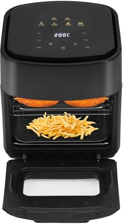 15L Heißluftfritteuse, 1400W Friteuse Air Fryer Dörrautomat Backofen Grill mit Sichtfenster, LED Display, Touchscreen, fettfrei grillen ohne Öl (Schwarz)