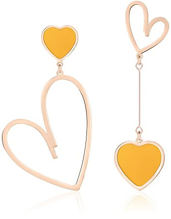 Linawe Orecchini a cuore giallo, orecchini pendenti in oro rosa, gioielli, orecchini da donna, orecchini per innamorati