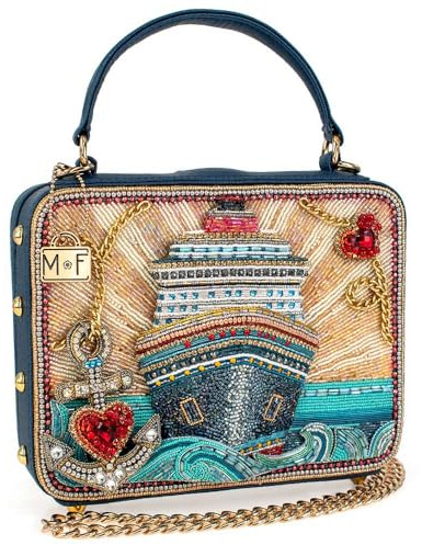 MARY FRANCES Women's Full Steam Ahead Beaded Cruise Ship Top Handle Novelty Handbag, Blue, One Size