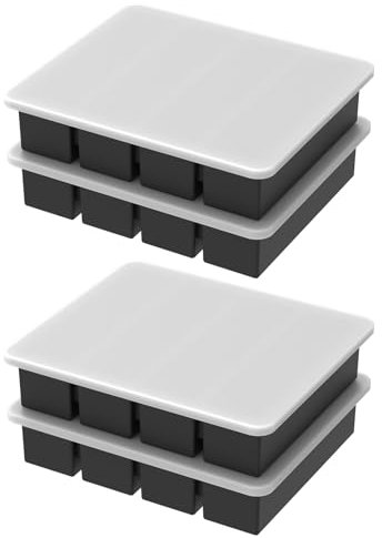 Lot de 4 grands plateaux de congélation en silicone avec couvercle - Moules à soupe et congélation faciles à démouler - Bac à glaçons multifonction pour congeler la soupe et les restes de sauce (noir)