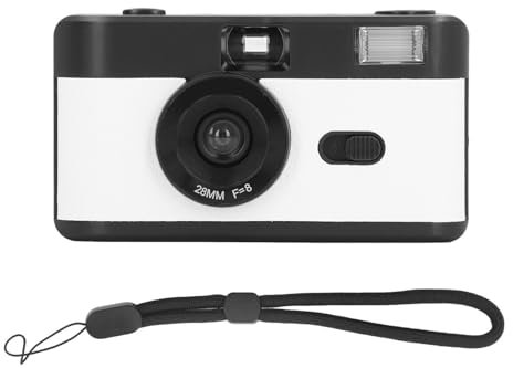 35-mm-Filmkamera, tragbare Vintage-Kamera, multifunktionales Design, Wiederverwendbare Kamera, integrierter Blitz, mit 28-mm-F/8-Objektiv, 1/120 s Verschlusszeit, geeignet für (Schwarz Weiß)