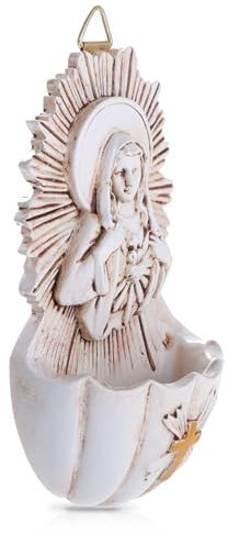 WDMJxar Weihkessel Weihwasserkessel, 12 cm, Weihwasserbecken mit Heiligem Herzen Mariens, Kunstharz, katholisches Weihwasserbecken für Geschenk zur Erstkommunion