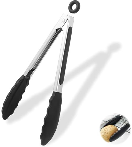 1 Stück 21 cm Grillzange, hitzebeständig, Küchenzange, Kochzange aus Edelstahl und Nylon, Fleischzange, Kochzange