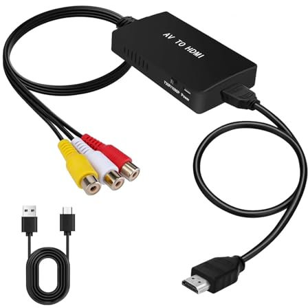 Adaptateur RCA vers HDMI, RCA vers HDMI, AV vers HDMI, convertisseur RCA vers HDMI, adaptateur audio vidéo AV vers HDMI, prend en charge PAL/NTSC, compatible avec PS2, Xbox, SNES, N64, VHS, VCR,